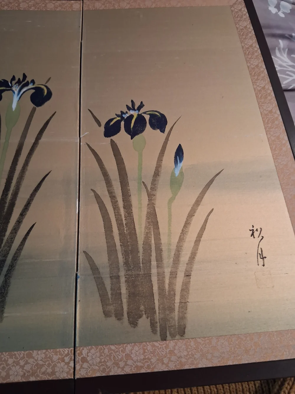 Japanese Four Panel Iris Byobu
